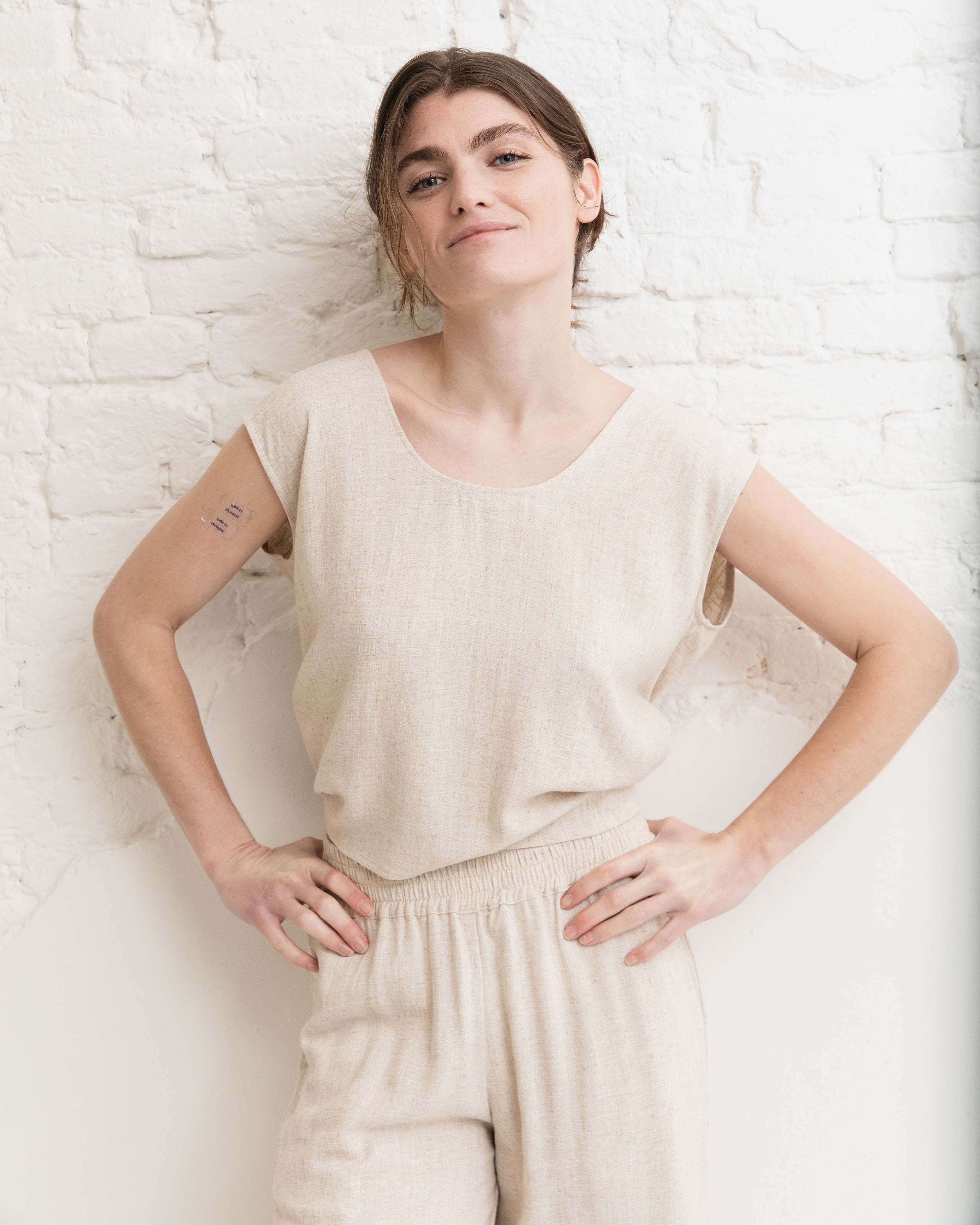 Linen reversible top - Natural