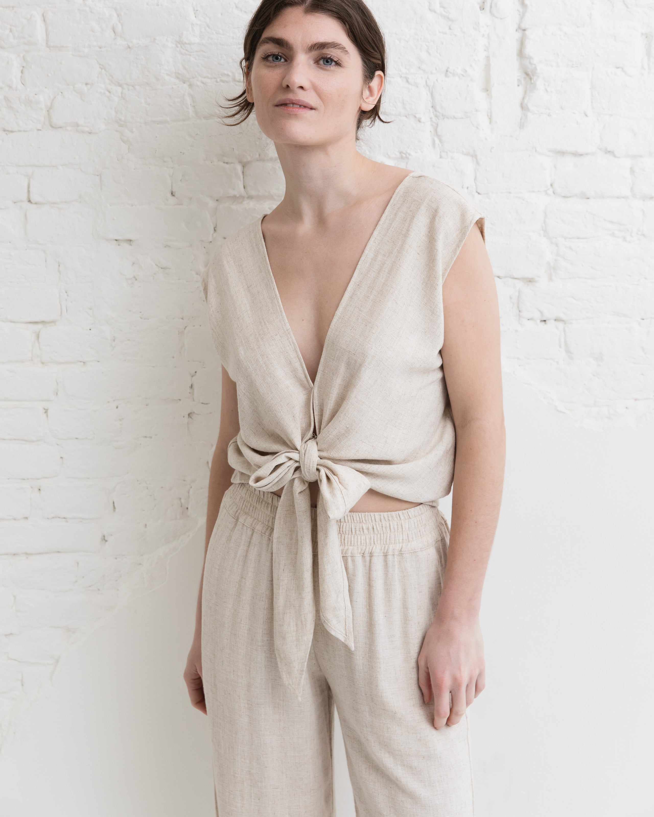Linen reversible top - Natural