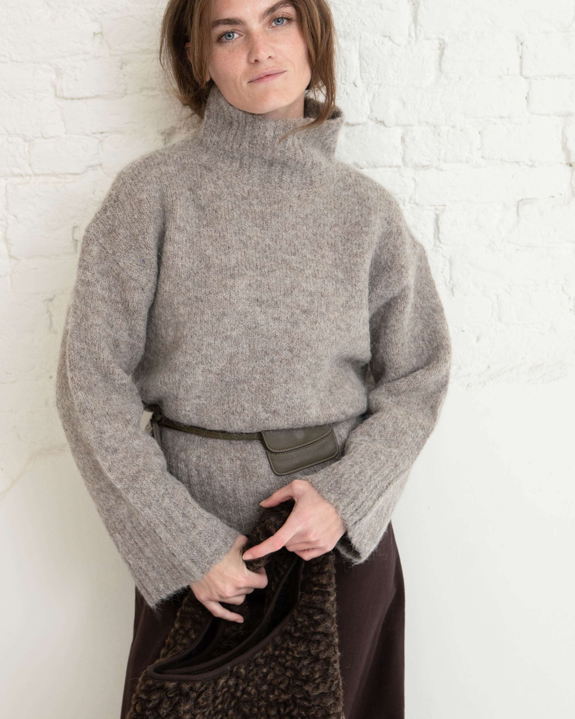 Gabriella high-neck knit - Steel gray melange