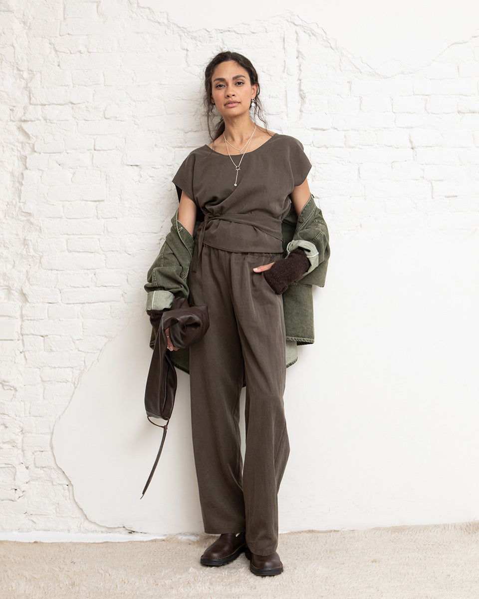 Stijn wrap top - Khaki brown
