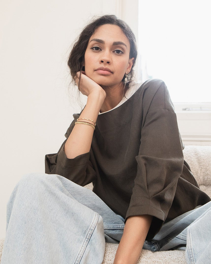 Lou pleated top - Khaki brown