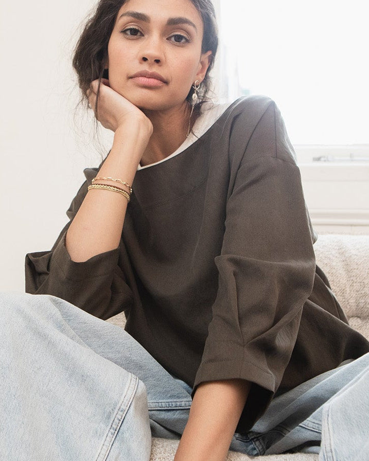 Lou pleated top - Khaki brown