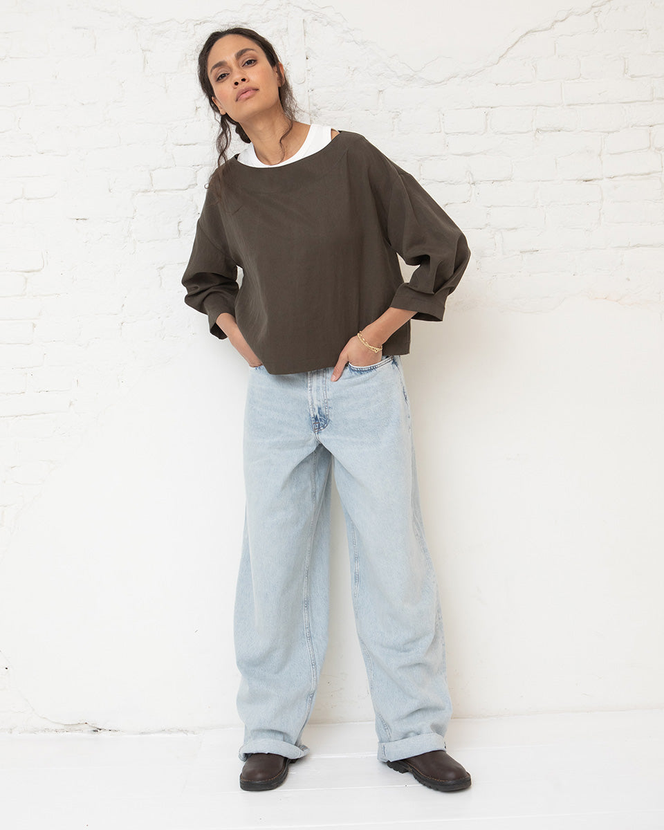 Lou pleated top - Khaki brown