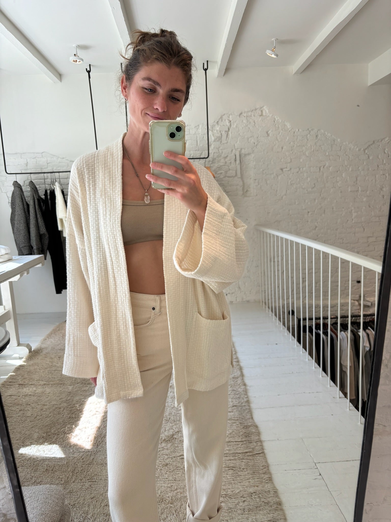 Woven cotton kimono - Natural