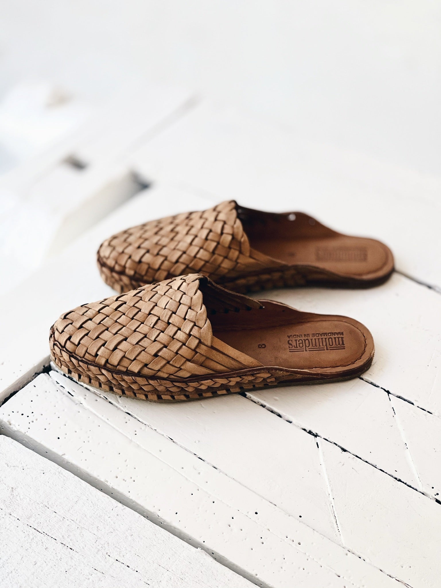 Woven Slide - Natural leather