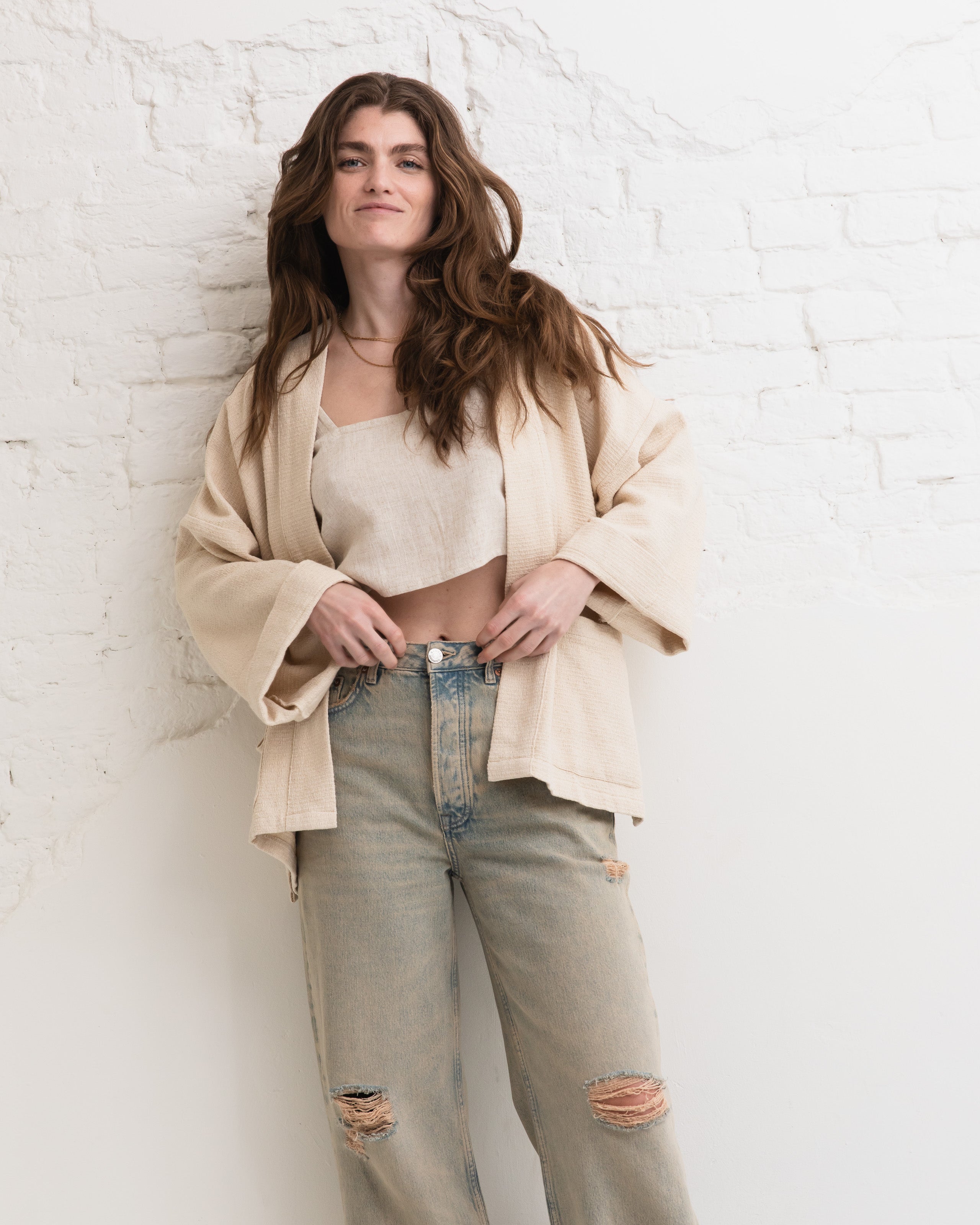 Woven cotton kimono - Natural