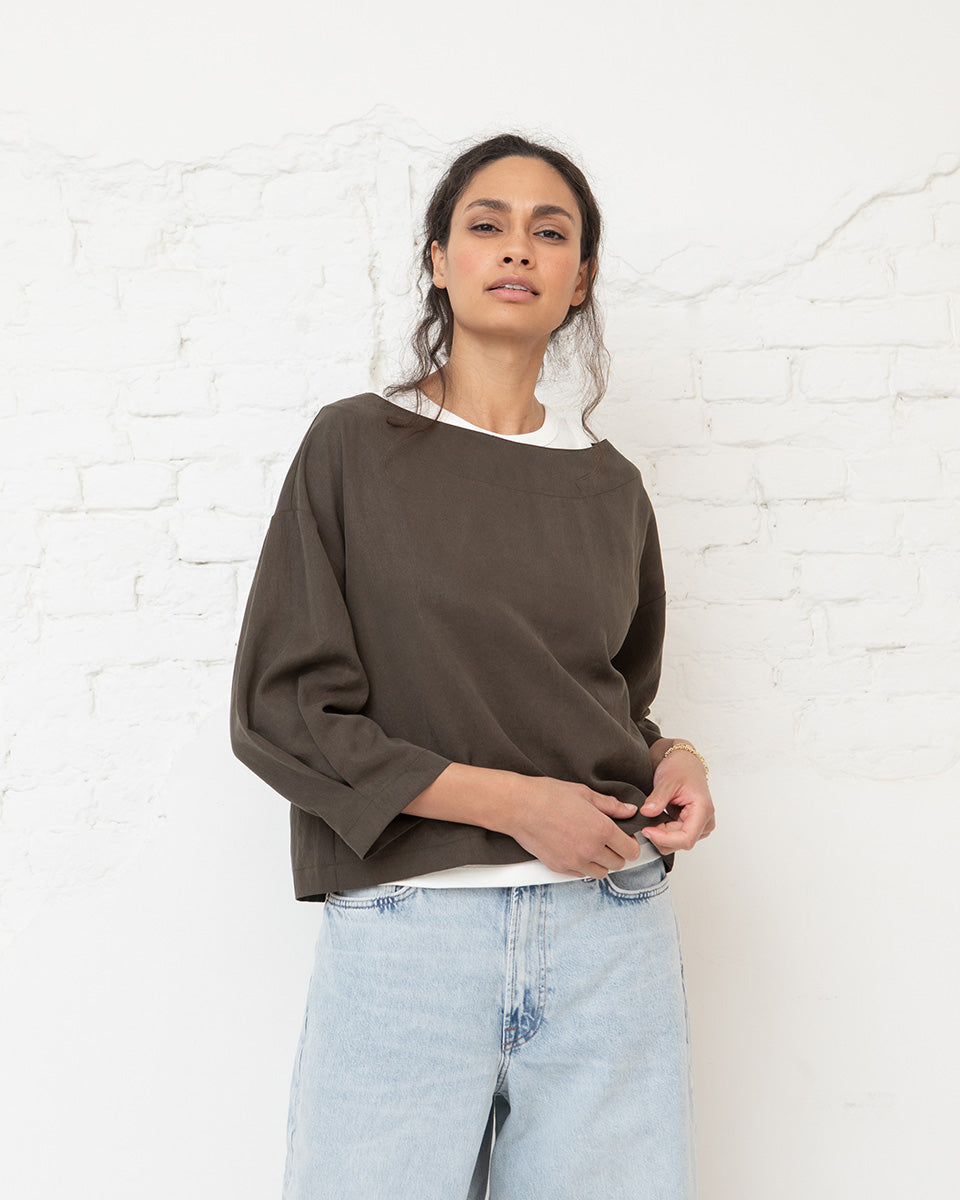 Lou pleated top - Khaki brown