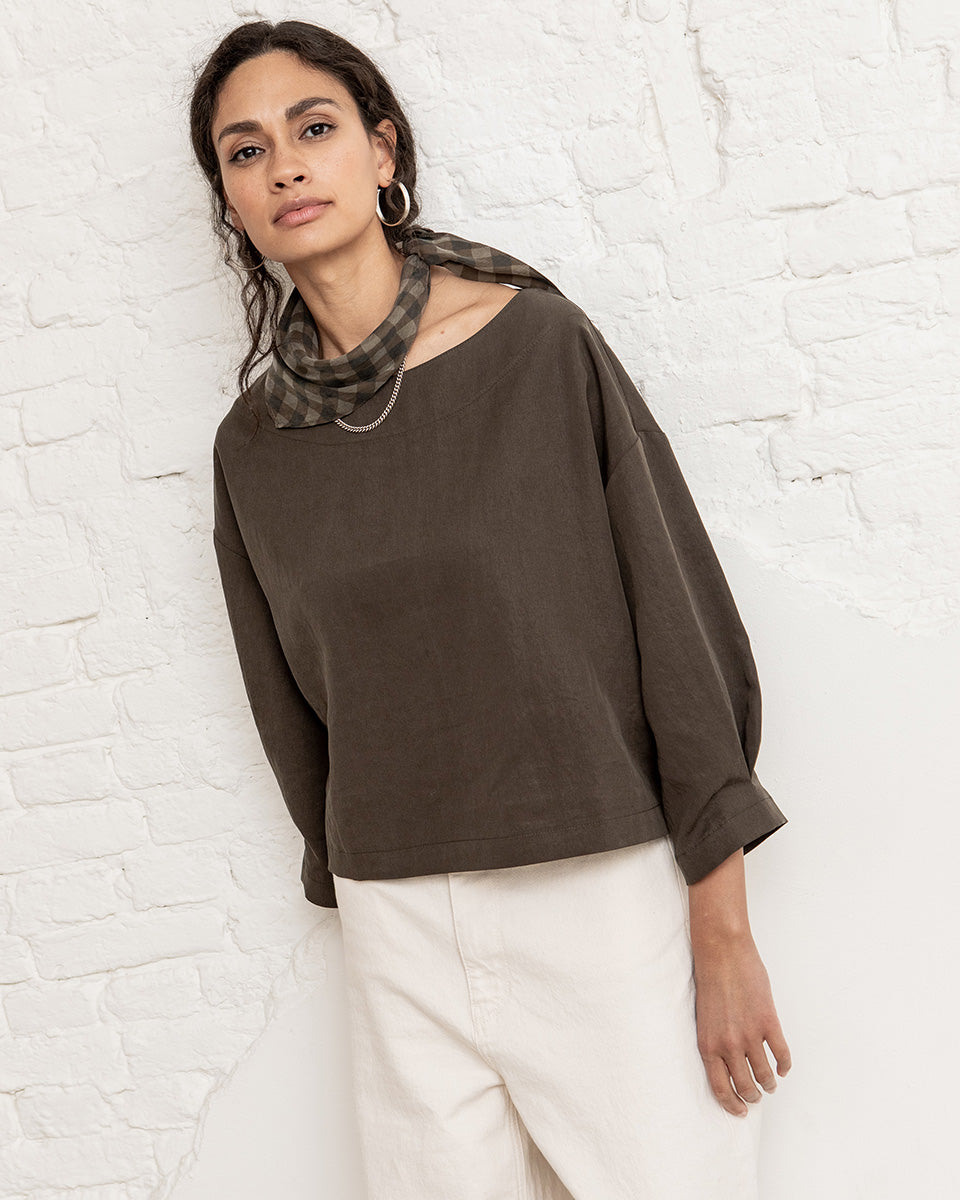 Lou pleated top - Khaki brown