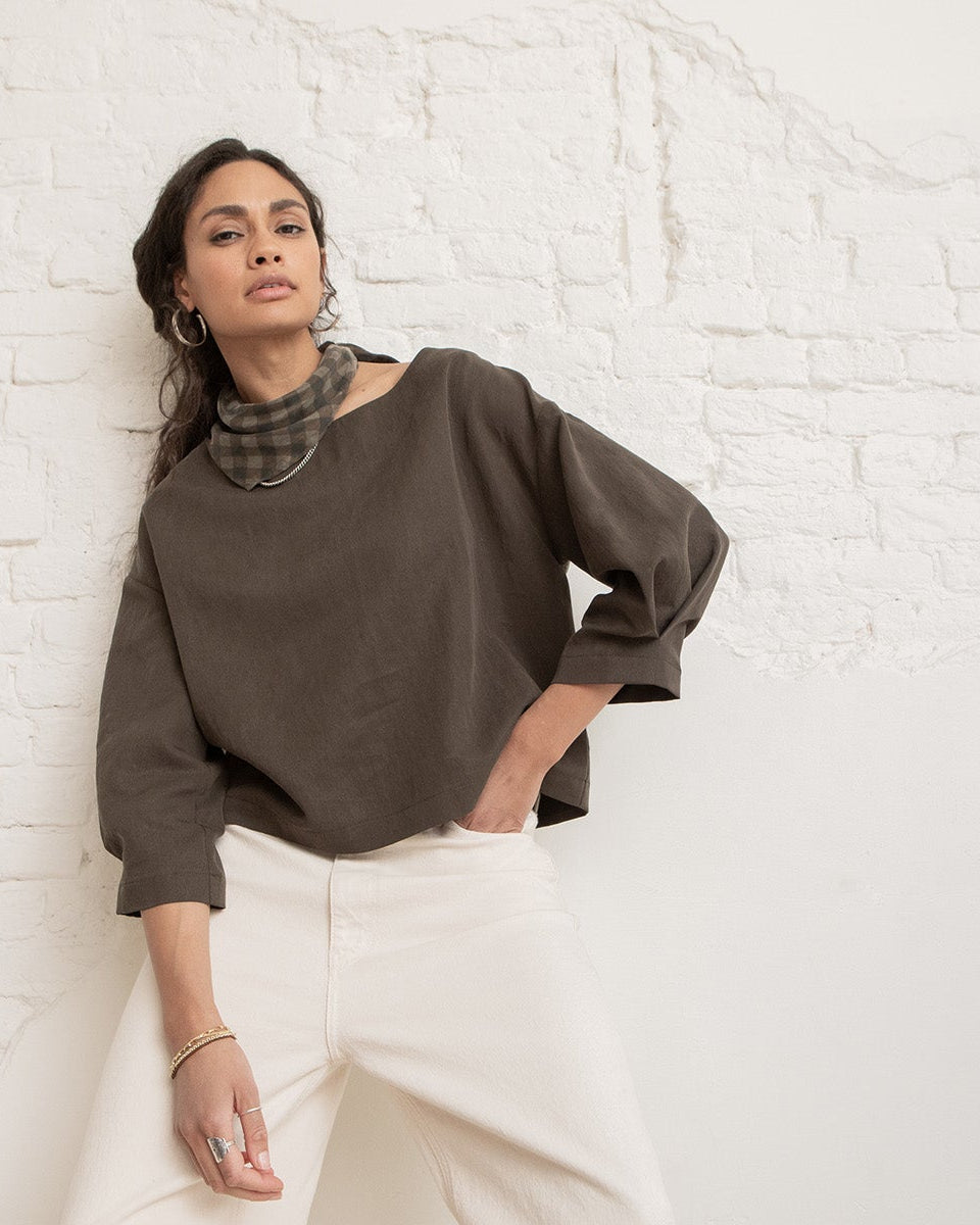 Lou pleated top - Khaki brown