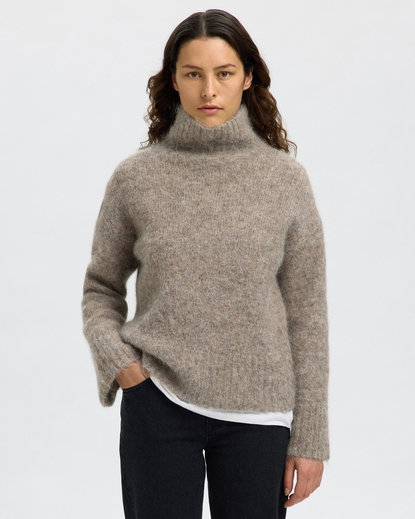 Gabriella high-neck knit - Steel gray melange