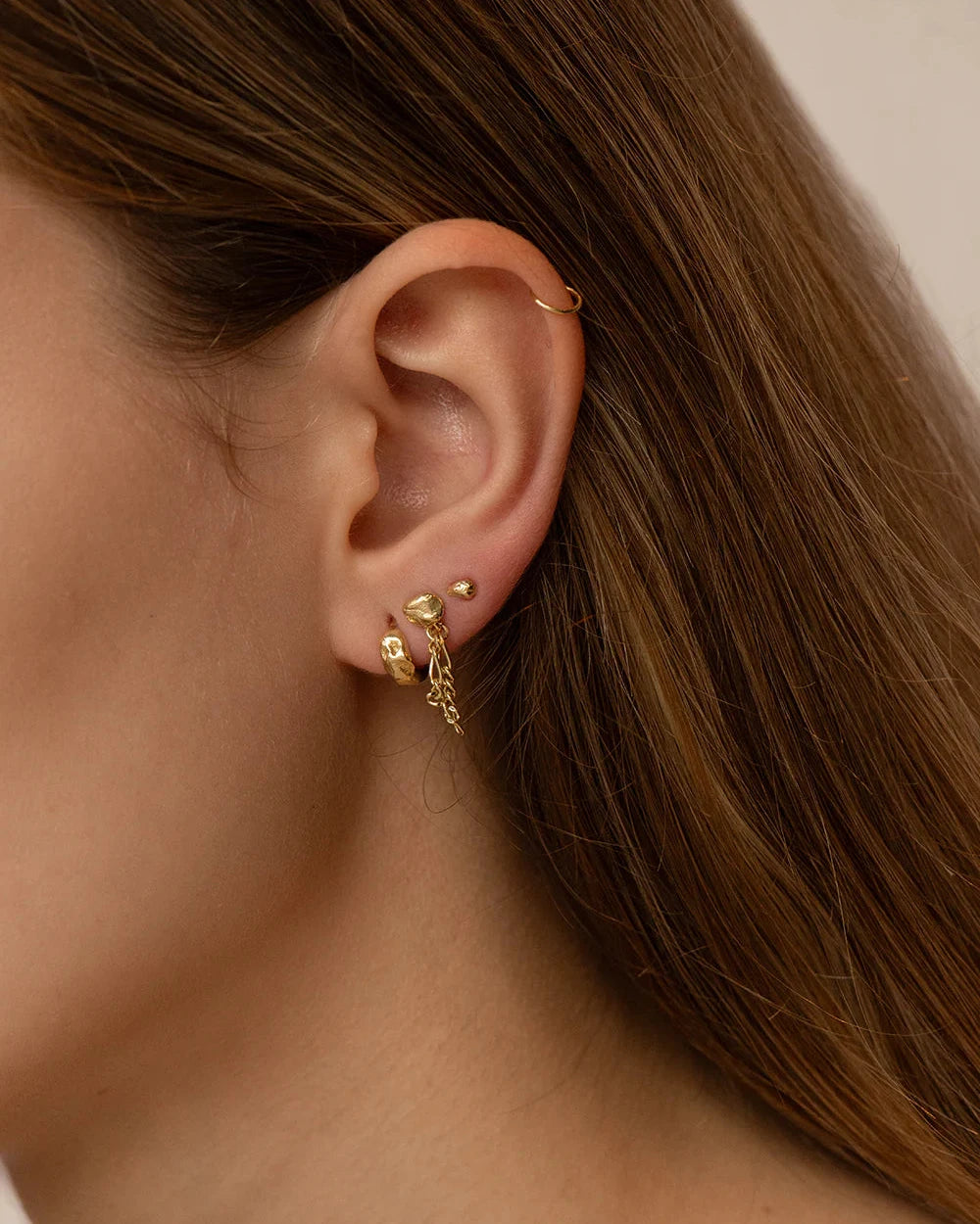 Island stud figaro chain earring - Gold