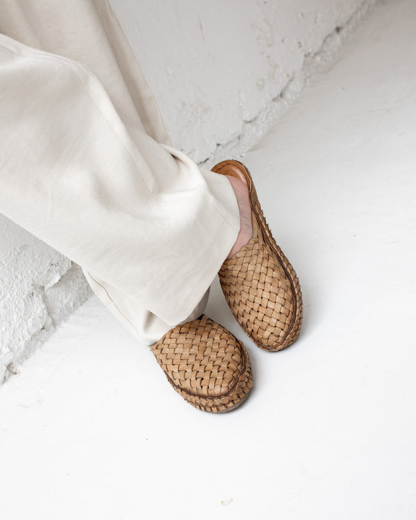 Woven Slide - Natural leather