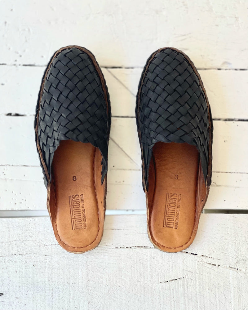 Woven Slide - Iron dyed leather